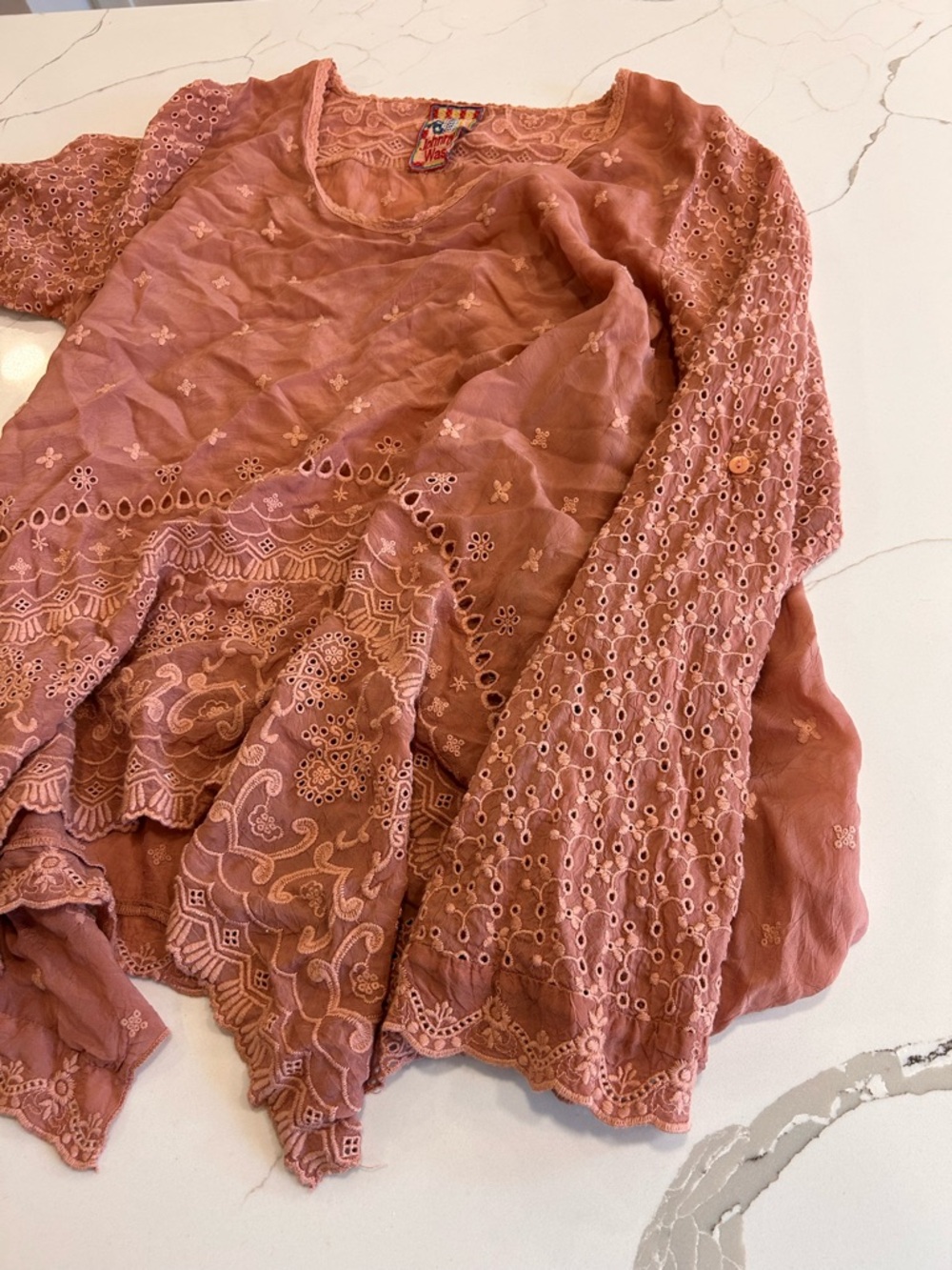Johnny Was Dusty Rose Embroidered Lace Tunic - Picture 5 of 5